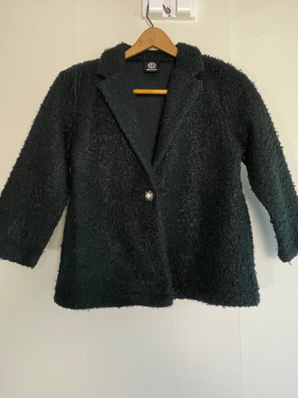 BOBEAU Knit Jacket Single-Button Soft Boiled Boxy Cropped Bottle Green - S